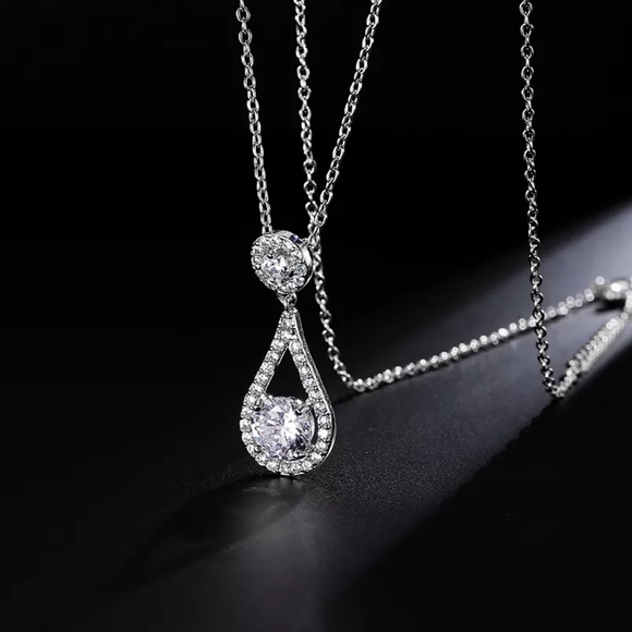 Elegant Silver Tear Drop White Diamond Necklace - Picture 3 of 4